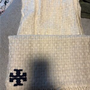 Tory Burch Ivory and navy Merino Wool Scarf